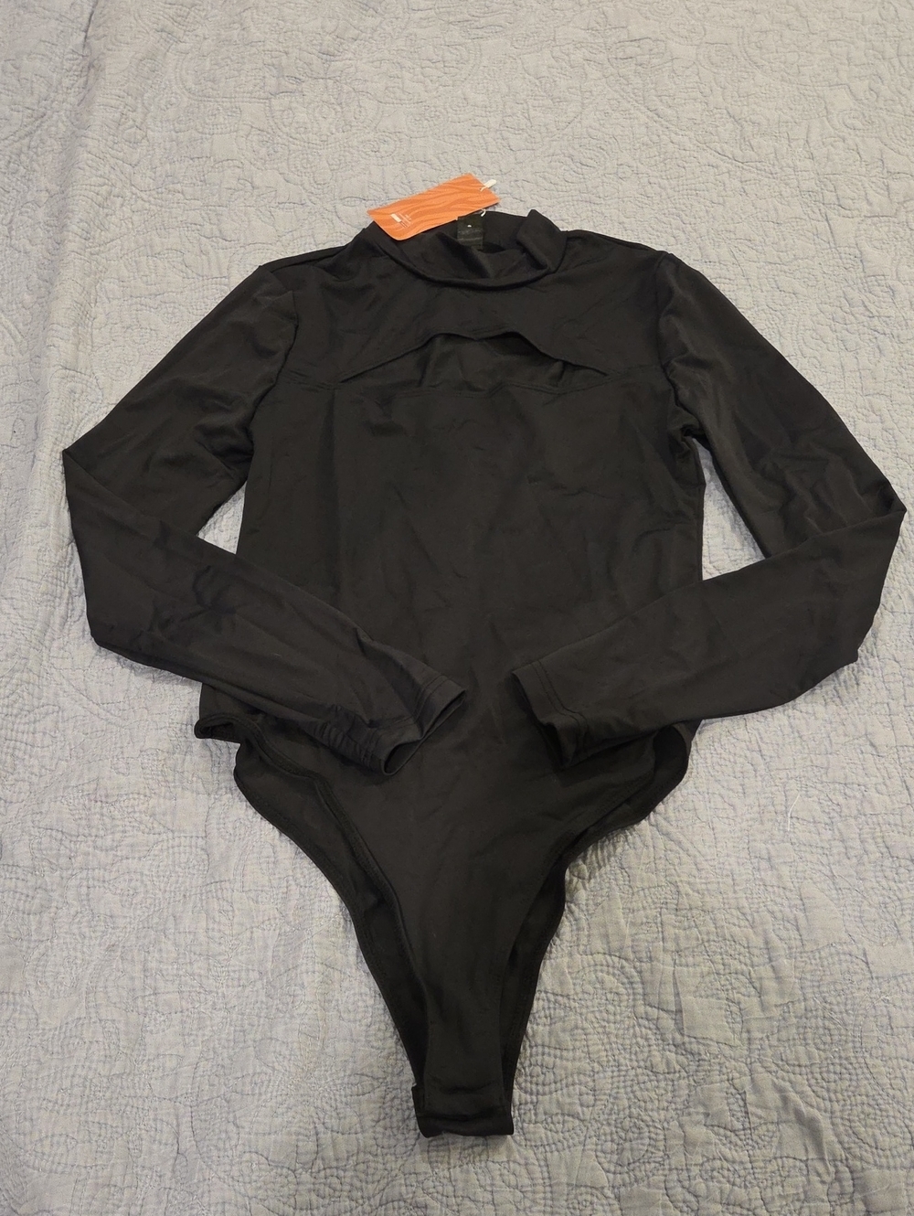 SHEIN Black Long-Sleeve Mock Neck Bodysuit Size L, New With Tags@